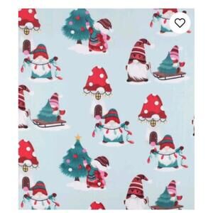 Christmas Lights Norwegian Mushroom House sleigh Tree Gnomes 2 Yards Fabric